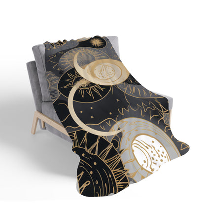 Abstract Silver Gold Sun and Moon Sherpa Blanket