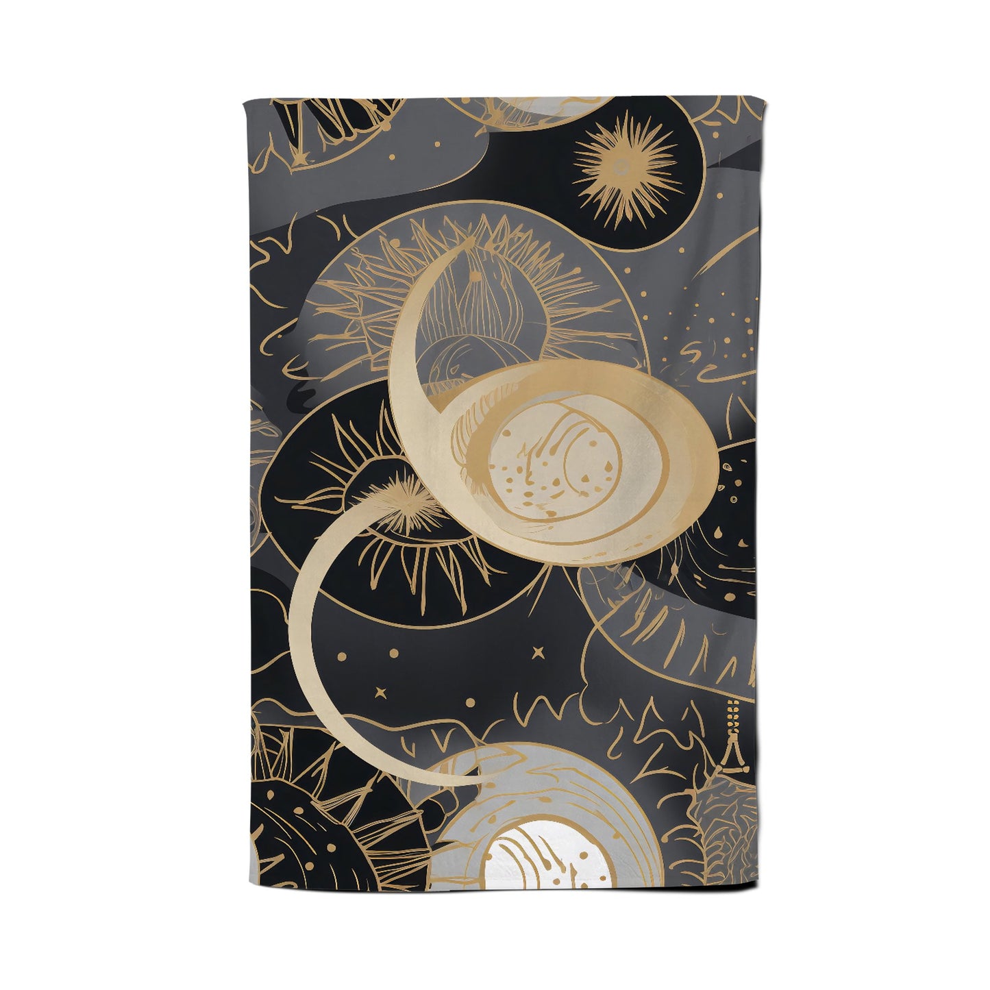Abstract Silver Gold Sun and Moon Tea Towel