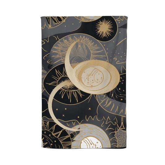 Abstract Silver Gold Sun and Moon Tea Towel