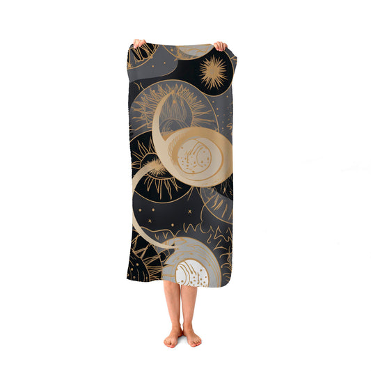 Abstract Silver Gold Sun and Moon Beach Towel