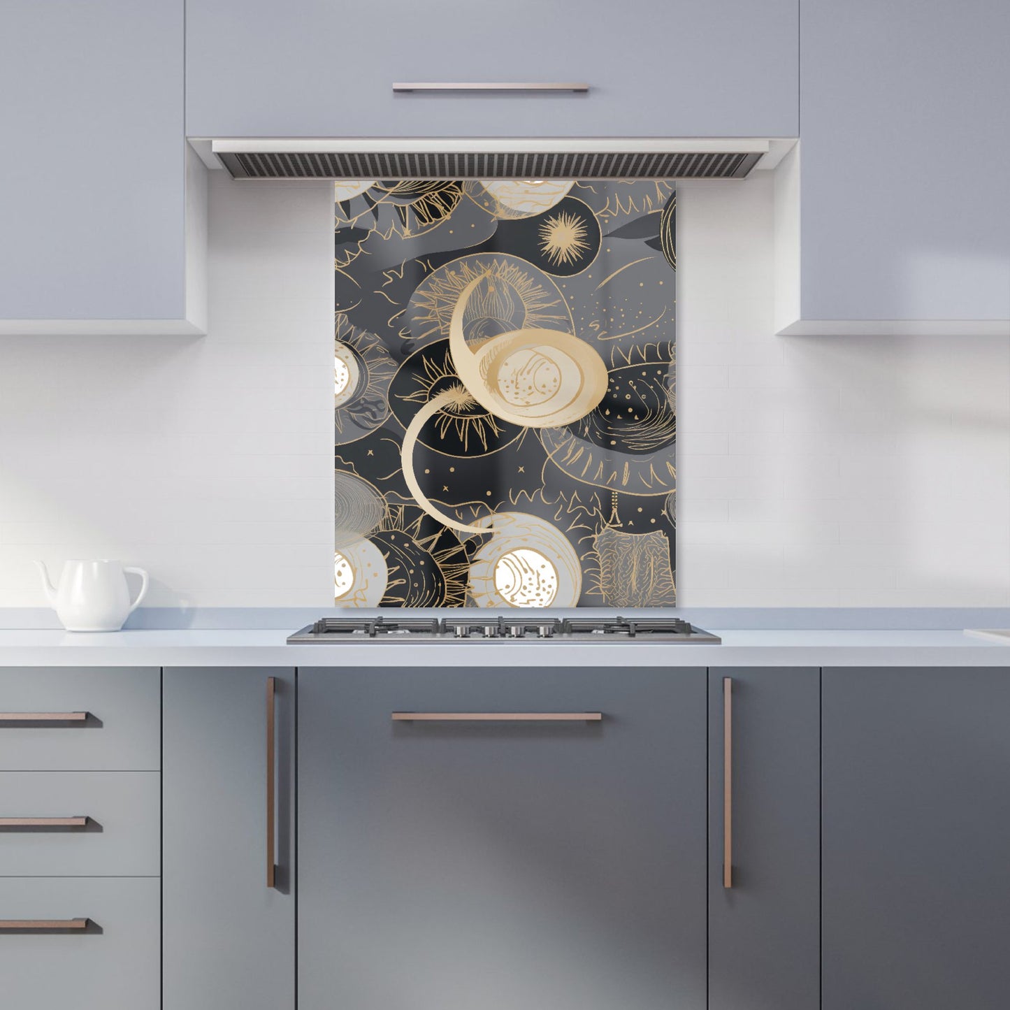 Abstract Silver Gold Sun and Moon Kitchen Splashback