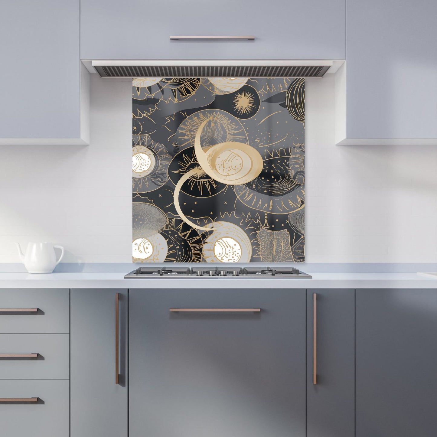 Abstract Silver Gold Sun and Moon Kitchen Splashback
