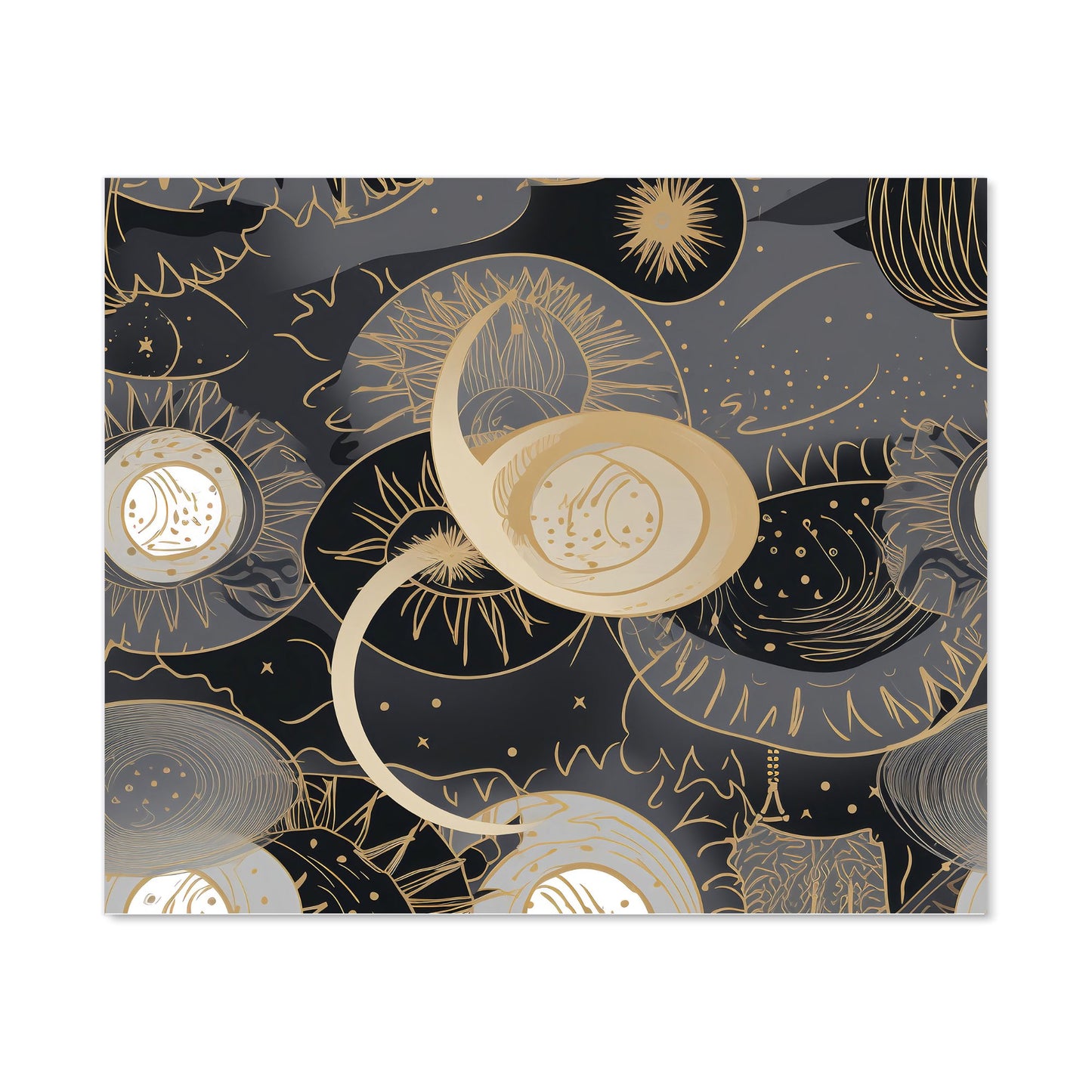 Abstract Silver Gold Sun and Moon Kitchen Splashback