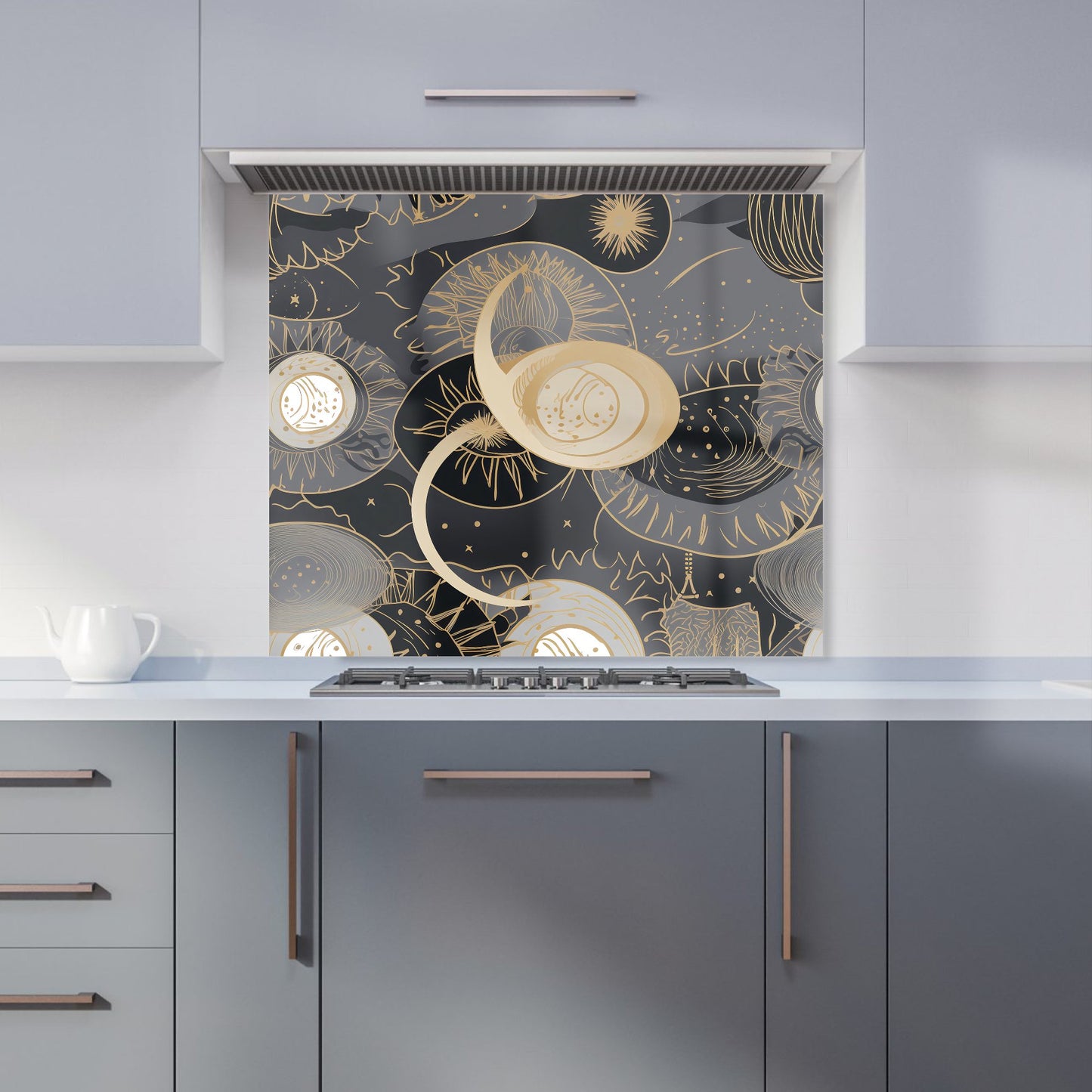 Abstract Silver Gold Sun and Moon Kitchen Splashback