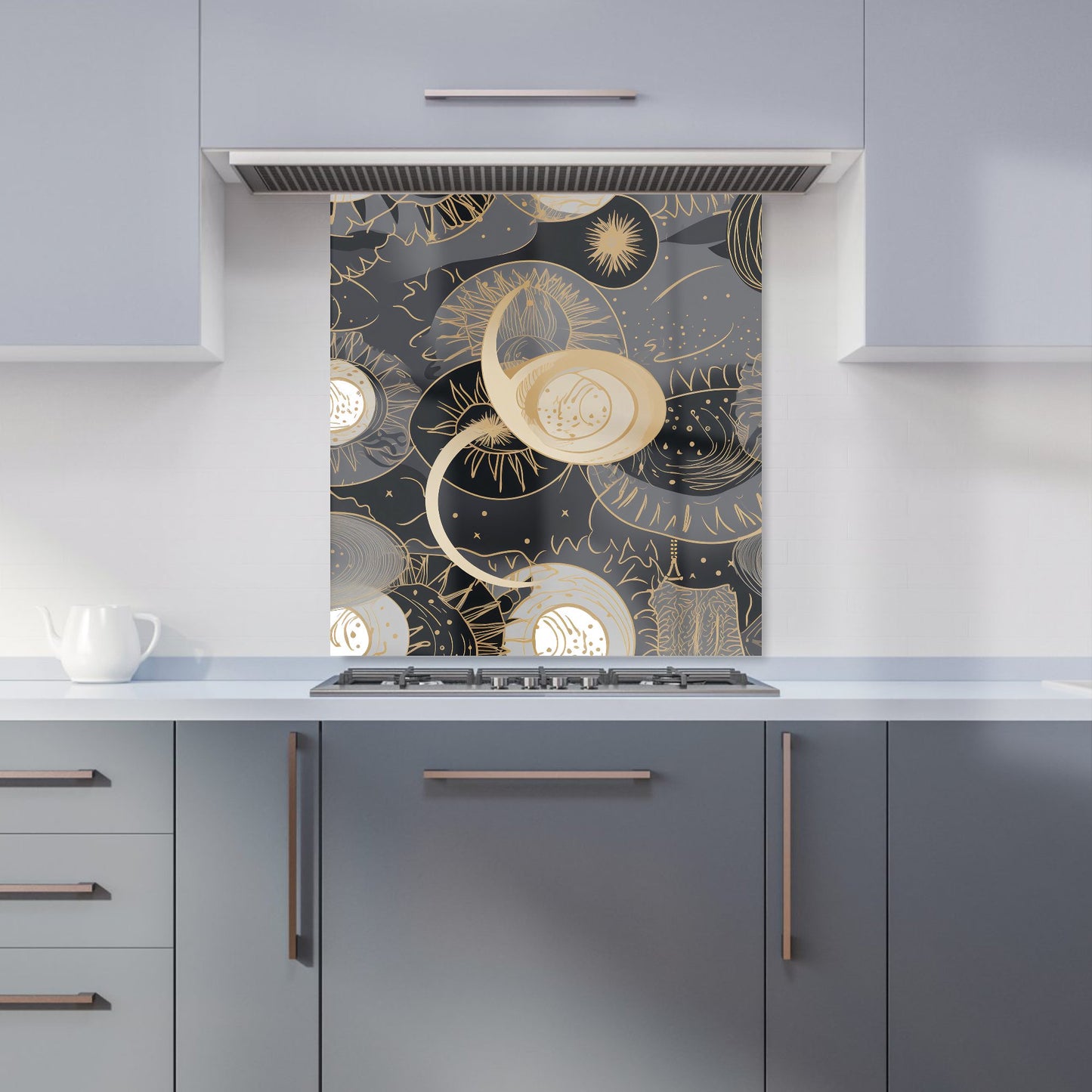 Abstract Silver Gold Sun and Moon Kitchen Splashback