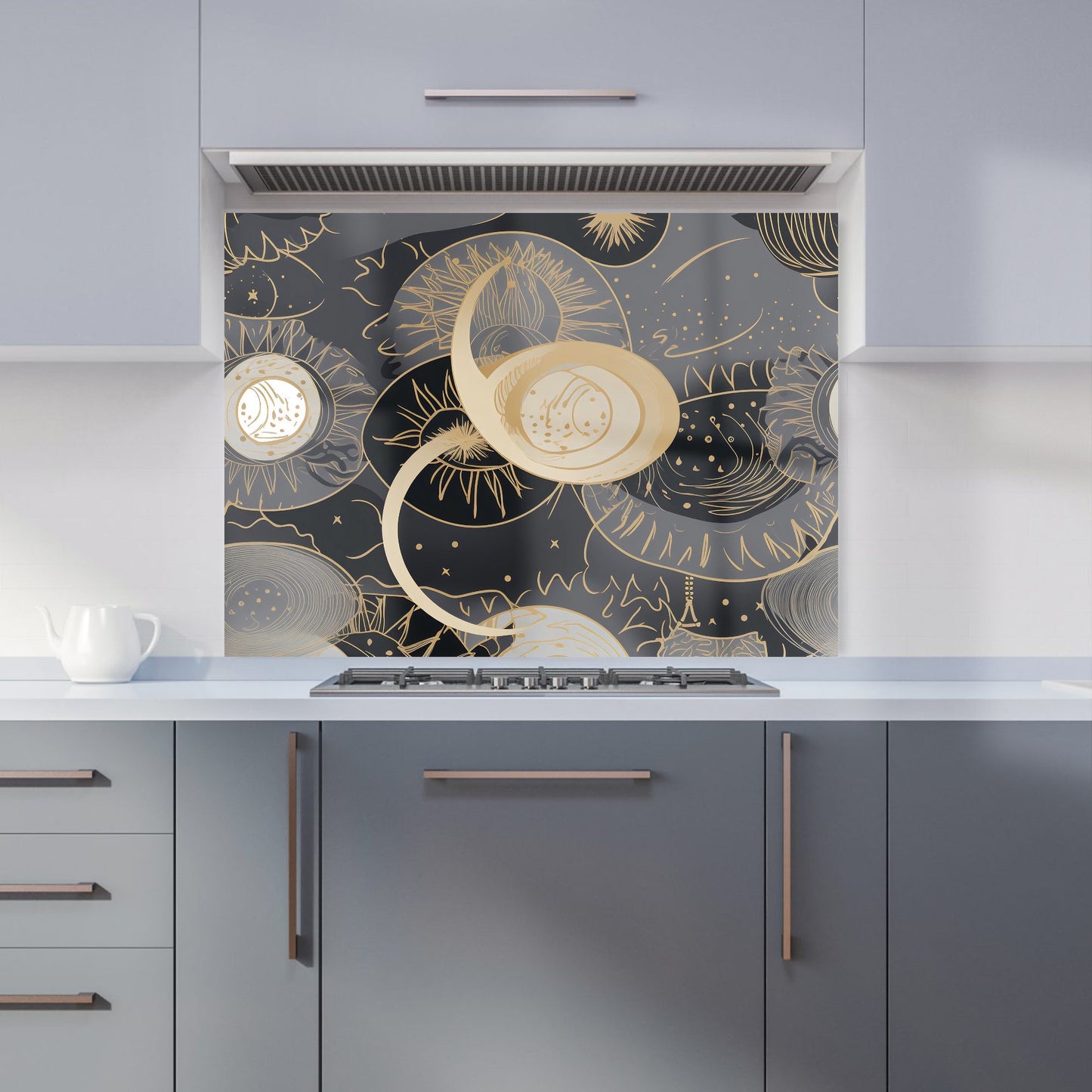 Abstract Silver Gold Sun and Moon Kitchen Splashback