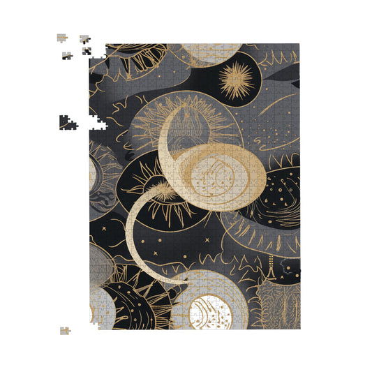 Abstract Silver Gold Sun and Moon Jigsaw Puzzle