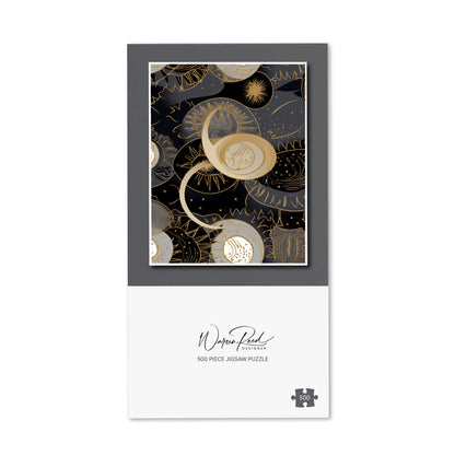 Abstract Silver Gold Sun and Moon Jigsaw Puzzle