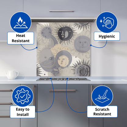Grey Black Abstract Moon and Sun Kitchen Splashback
