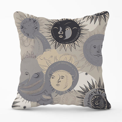 Grey Black Abstract Moon and Sun Cushions