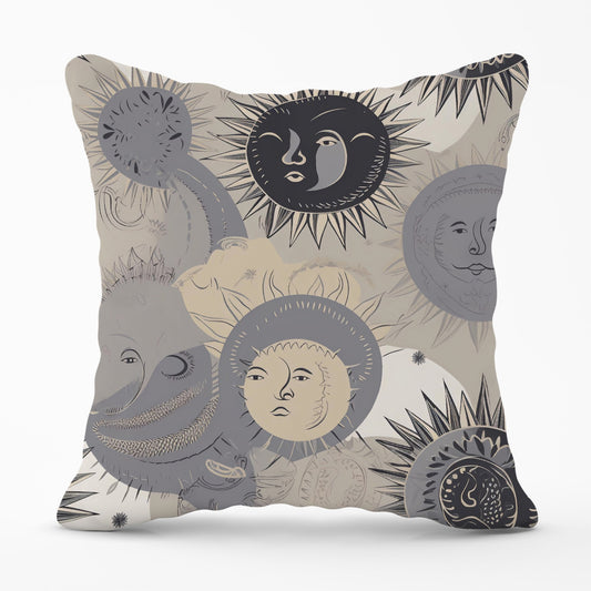Grey Black Abstract Moon and Sun Cushions