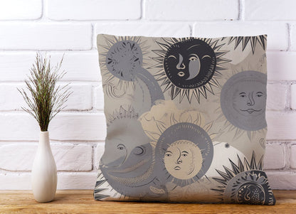 Grey Black Abstract Moon and Sun Cushions