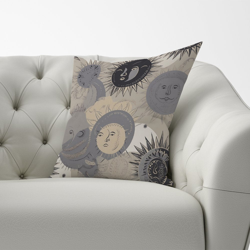Grey Black Abstract Moon and Sun Cushions
