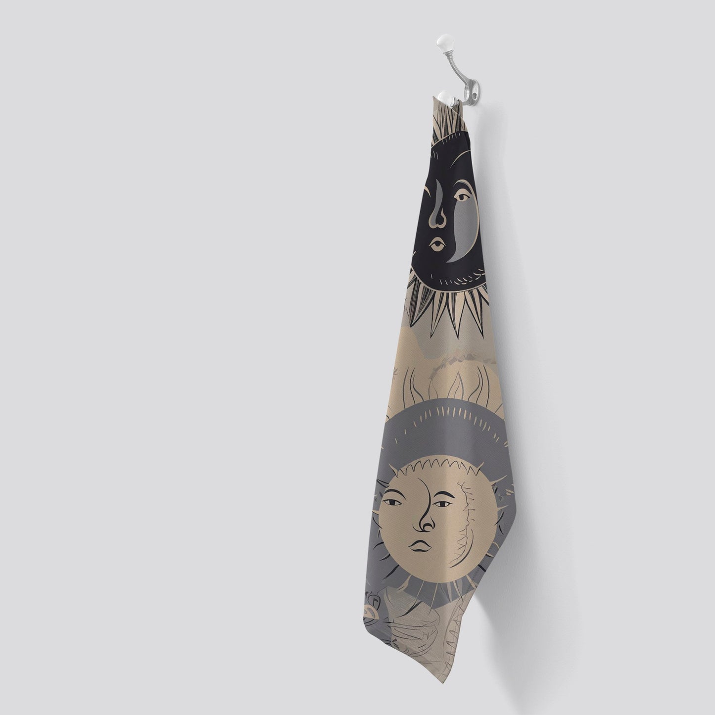 Grey Black Abstract Moon and Sun Tea Towel
