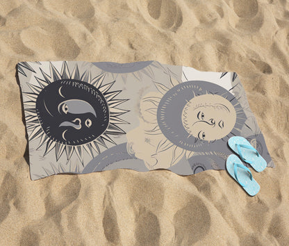 Grey Black Abstract Moon and Sun Beach Towel