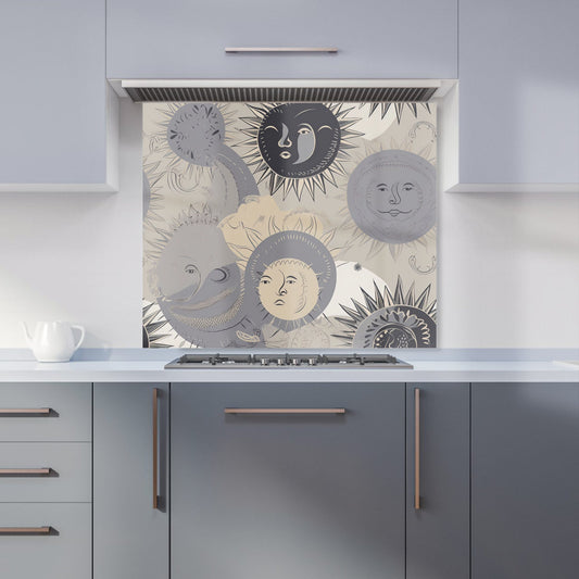 Grey Black Abstract Moon and Sun Kitchen Splashback