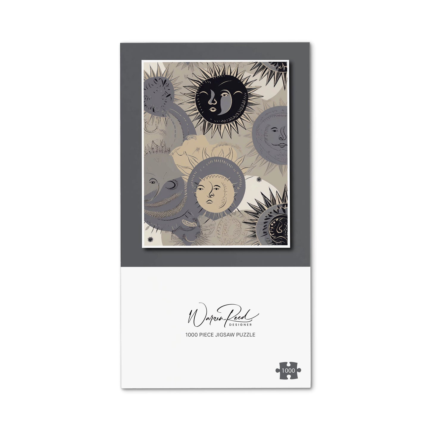 Grey Black Abstract Moon and Sun Jigsaw Puzzle