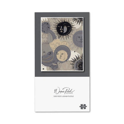 Grey Black Abstract Moon and Sun Jigsaw Puzzle