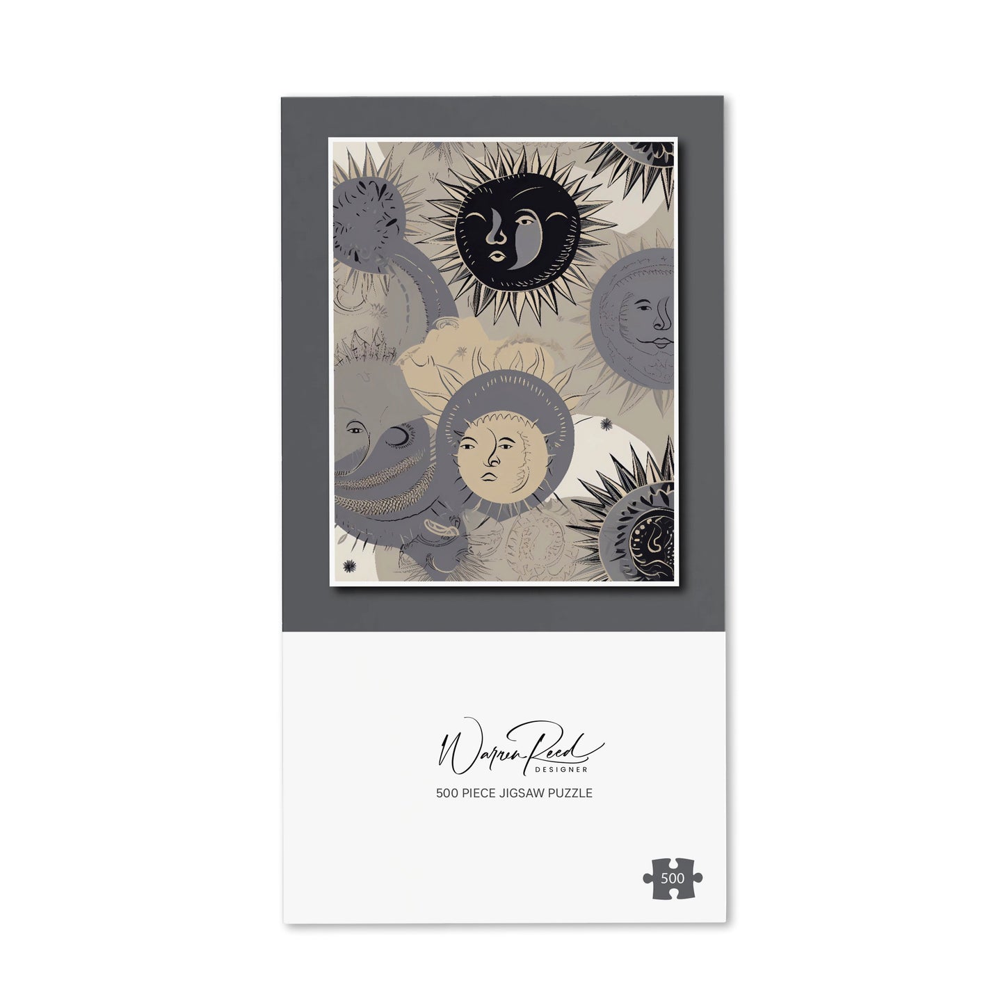 Grey Black Abstract Moon and Sun Jigsaw Puzzle