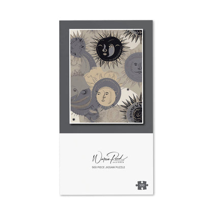 Grey Black Abstract Moon and Sun Jigsaw Puzzle