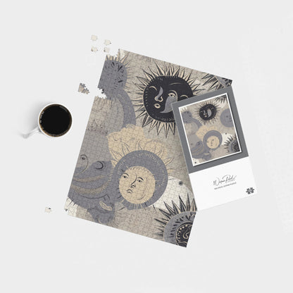 Grey Black Abstract Moon and Sun Jigsaw Puzzle
