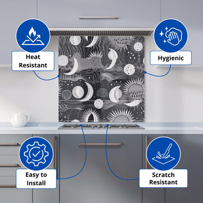 Abstract Black White Moon and Sun Kitchen Splashback