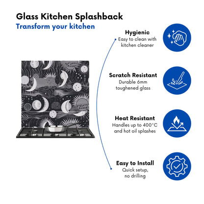 Abstract Black White Moon and Sun Kitchen Splashback