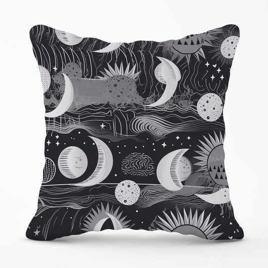 Abstract Black White Moon and Sun Cushions