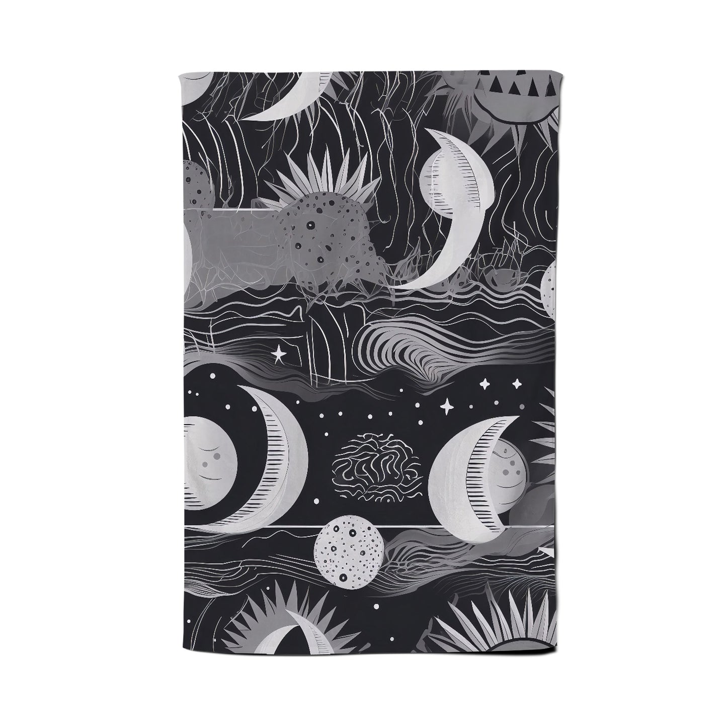 Abstract Black White Moon and Sun Tea Towel