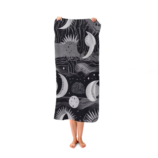 Abstract Black White Moon and Sun Beach Towel