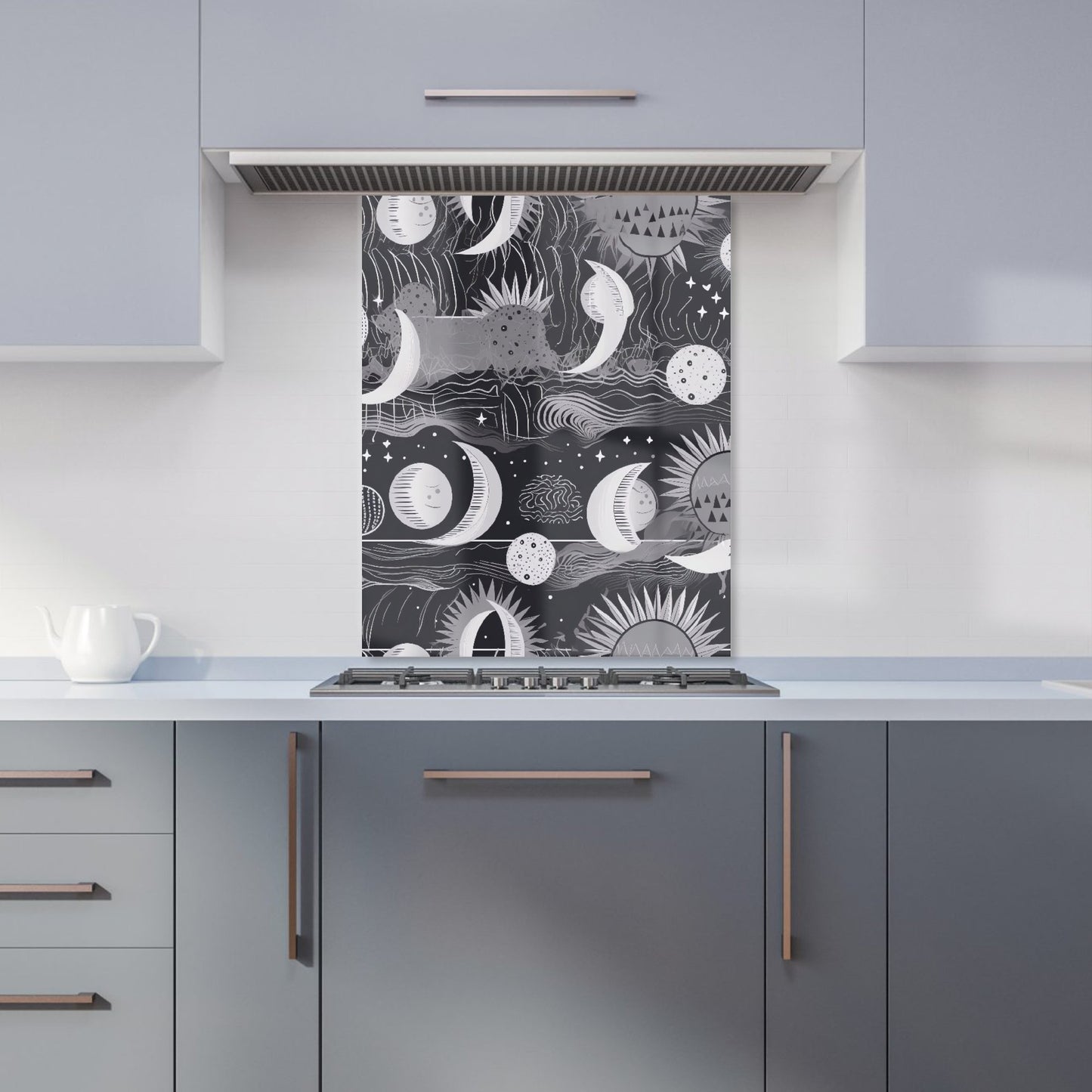 Abstract Black White Moon and Sun Kitchen Splashback