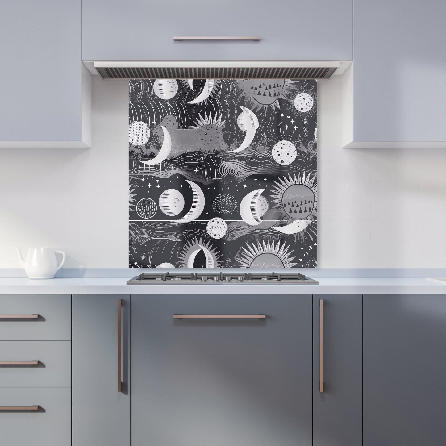 Abstract Black White Moon and Sun Kitchen Splashback