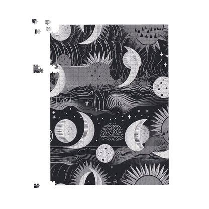 Abstract Black White Moon and Sun Jigsaw Puzzle