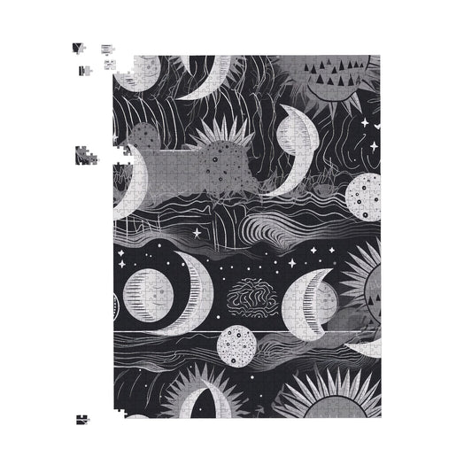 Abstract Black White Moon and Sun Jigsaw Puzzle