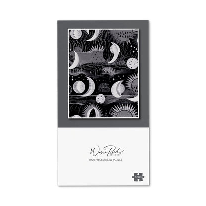 Abstract Black White Moon and Sun Jigsaw Puzzle