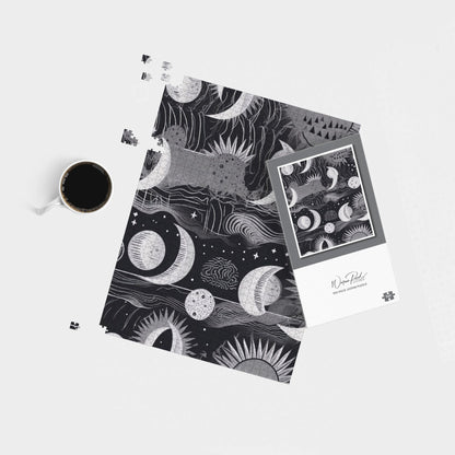 Abstract Black White Moon and Sun Jigsaw Puzzle