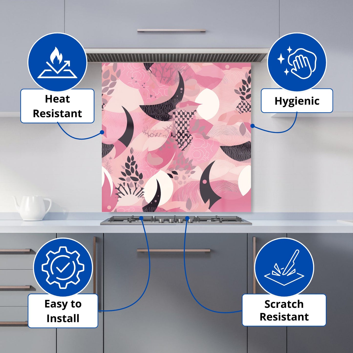 Abstract Pink Moon Pattern Kitchen Splashback