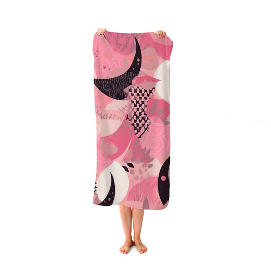 Abstract Pink Moon Pattern Beach Towel