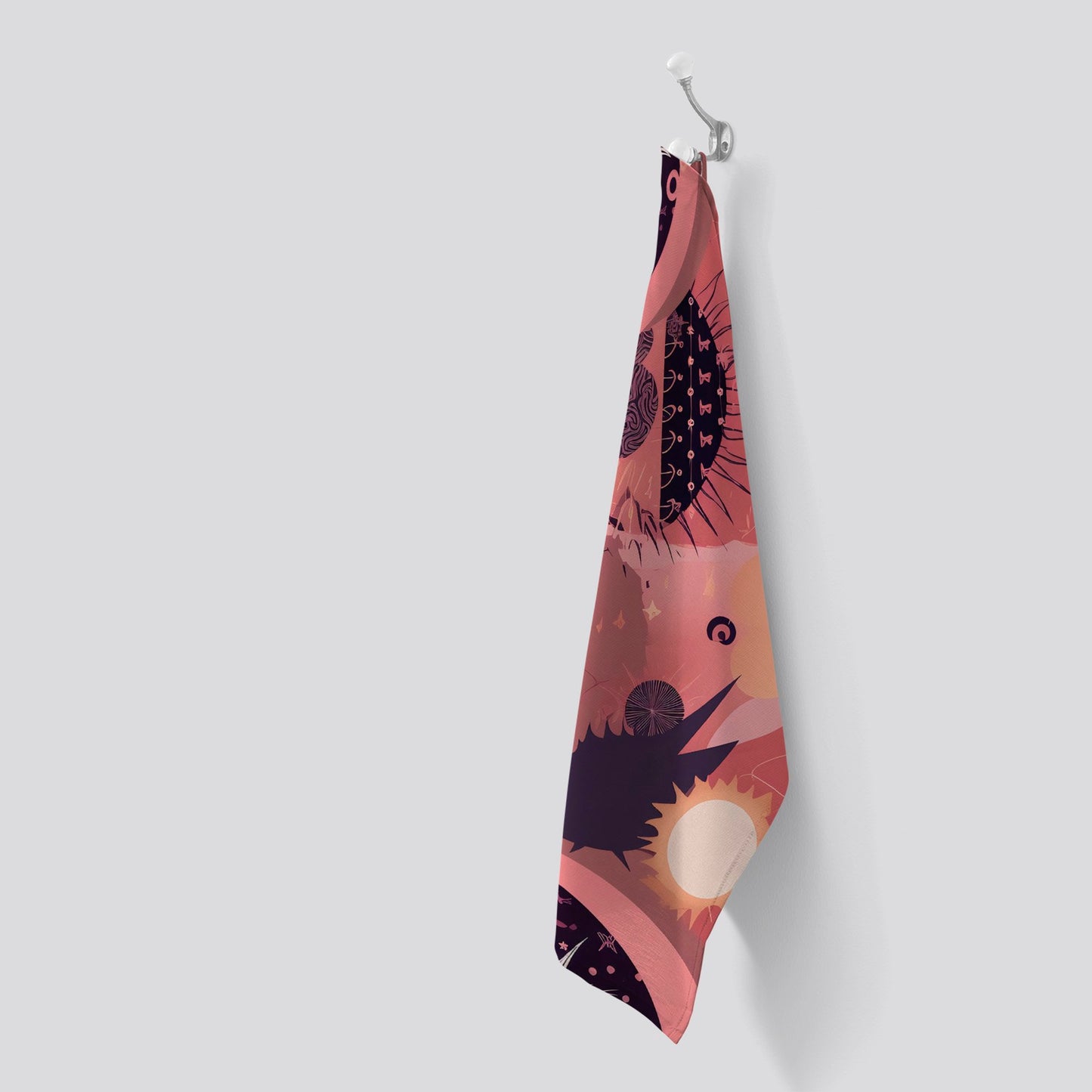 Abstract Red Pink Pattern Tea Towel