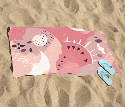 Abstract Pink White Beach Towel