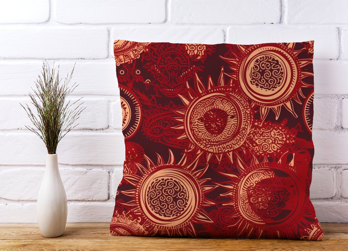 Abstract Red Moon and Sun Cushions