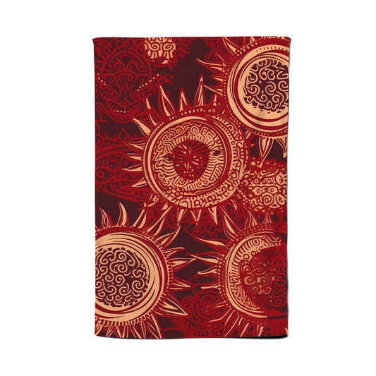 Abstract Red Moon and Sun Tea Towel
