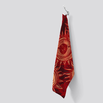 Abstract Red Moon and Sun Tea Towel