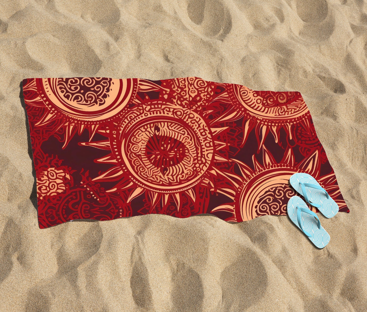 Abstract Red Moon and Sun Beach Towel