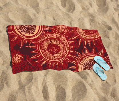 Abstract Red Moon and Sun Beach Towel