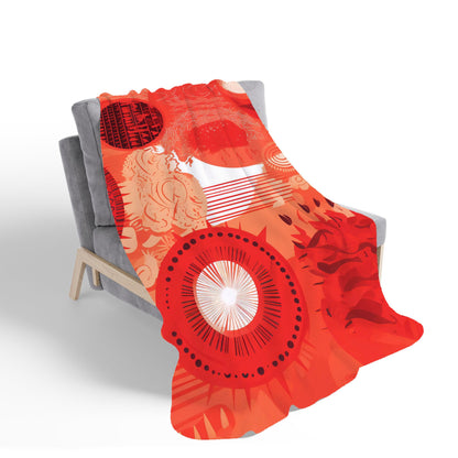 Abstract Red Sun pattern Sherpa Blanket