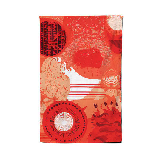 Abstract Red Sun pattern Tea Towel