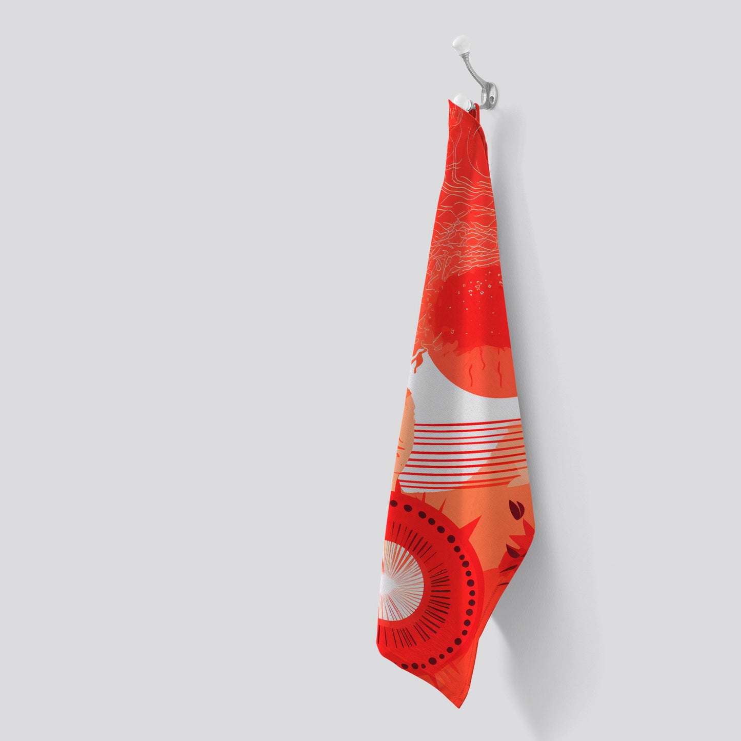 Abstract Red Sun pattern Tea Towel