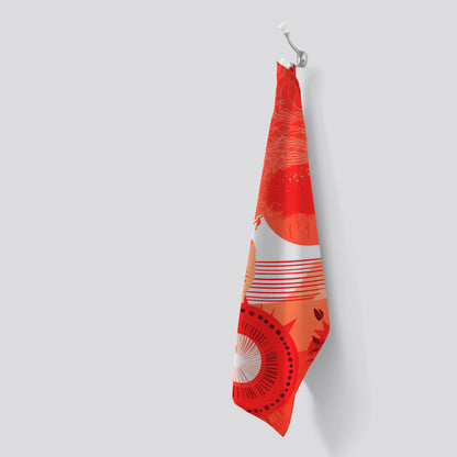 Abstract Red Sun pattern Tea Towel