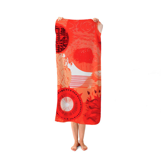 Abstract Red Sun pattern Beach Towel